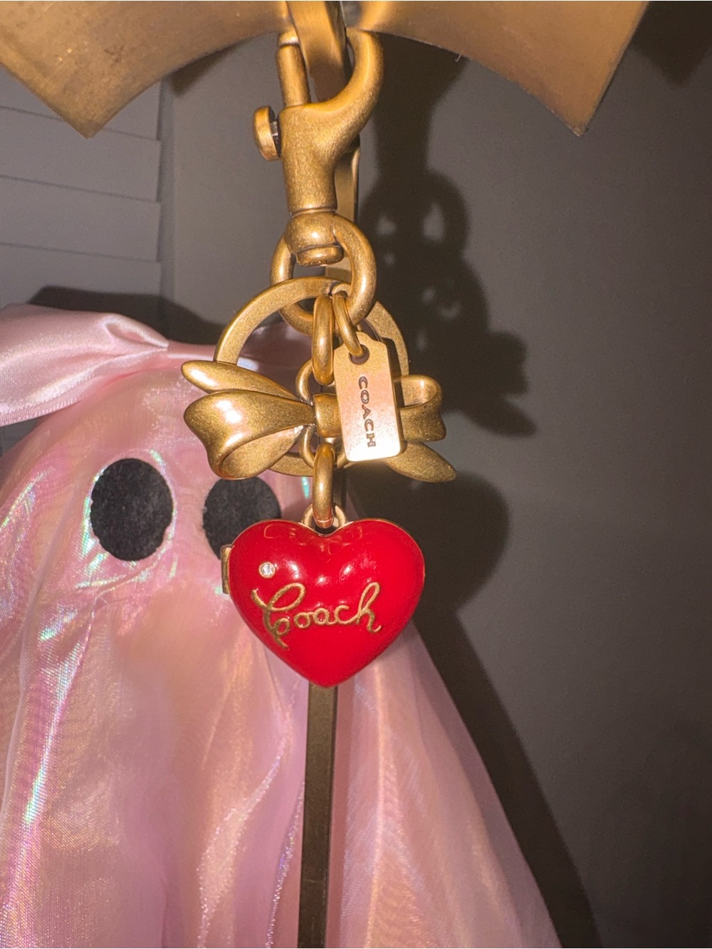 Coach Red Heart Charm Locket with Gold Bow Accent